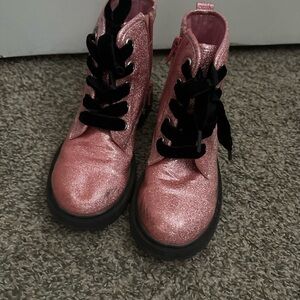 Pink Glitter little girls combat Boots